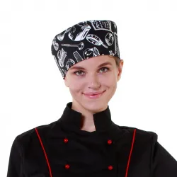 Купить шапочка повара таблетка поварёшки и кастрюли на чёрном фоне [00400] в Санкт-Петербурге – цена завода, доставка до двери | RuOborudovanie.ru